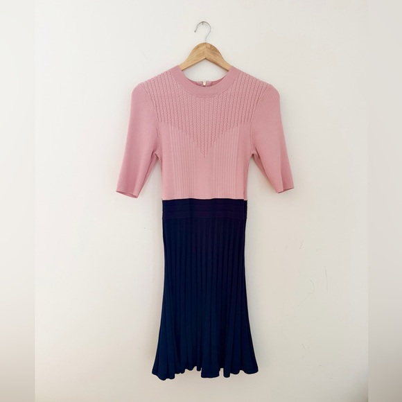 Ted Baker Dresses & Skirts - Ted Baker Pink and Navy ribbed Midi Dress
